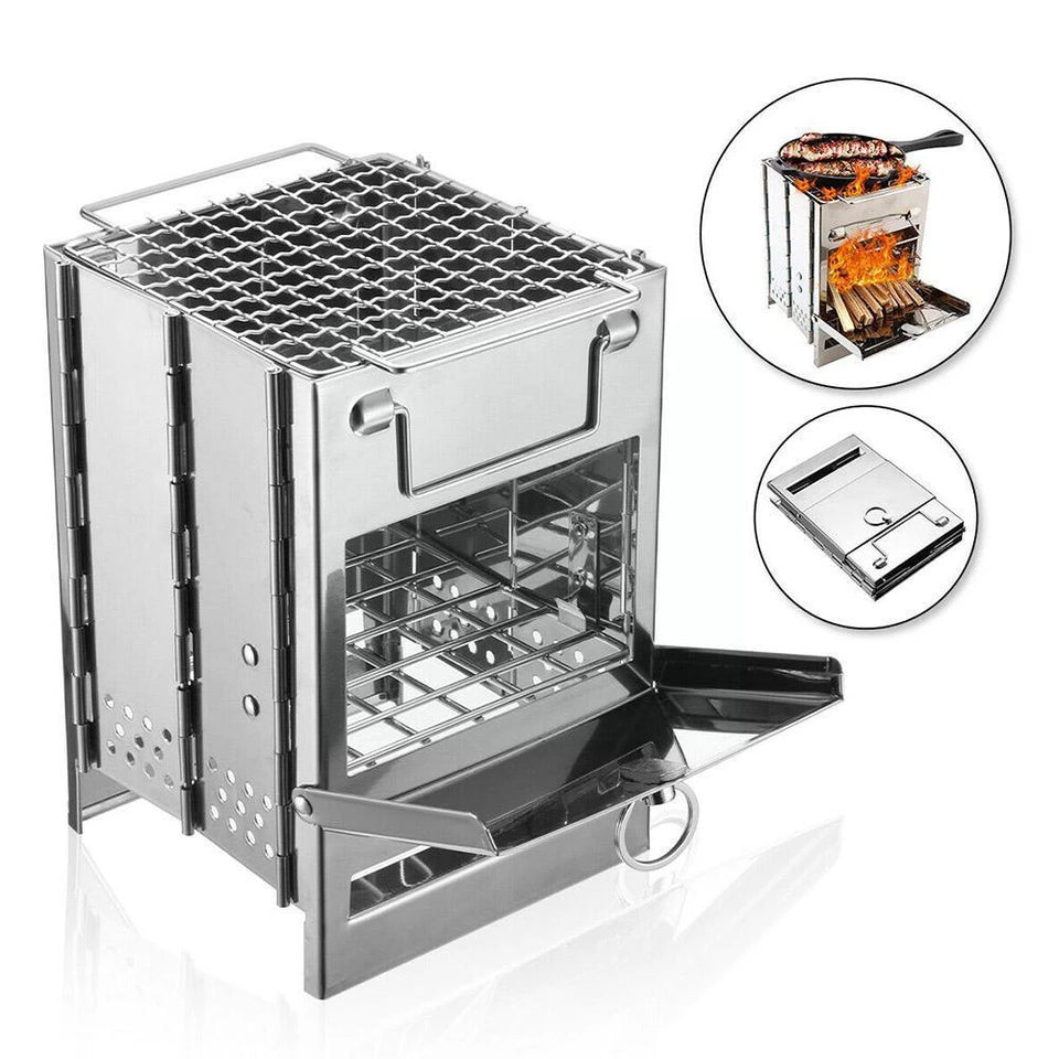Foldable Camping Stove |  Stainless Steel Portable Stove Wood Burning for Outdoor Use
