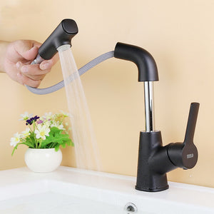 Bathroom Pull-Out Rotary Faucet | Sink Faucet With Pullout Sprayer
