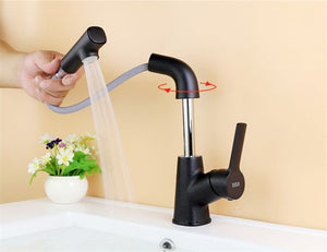 Bathroom Pull-Out Rotary Faucet | Sink Faucet With Pullout Sprayer